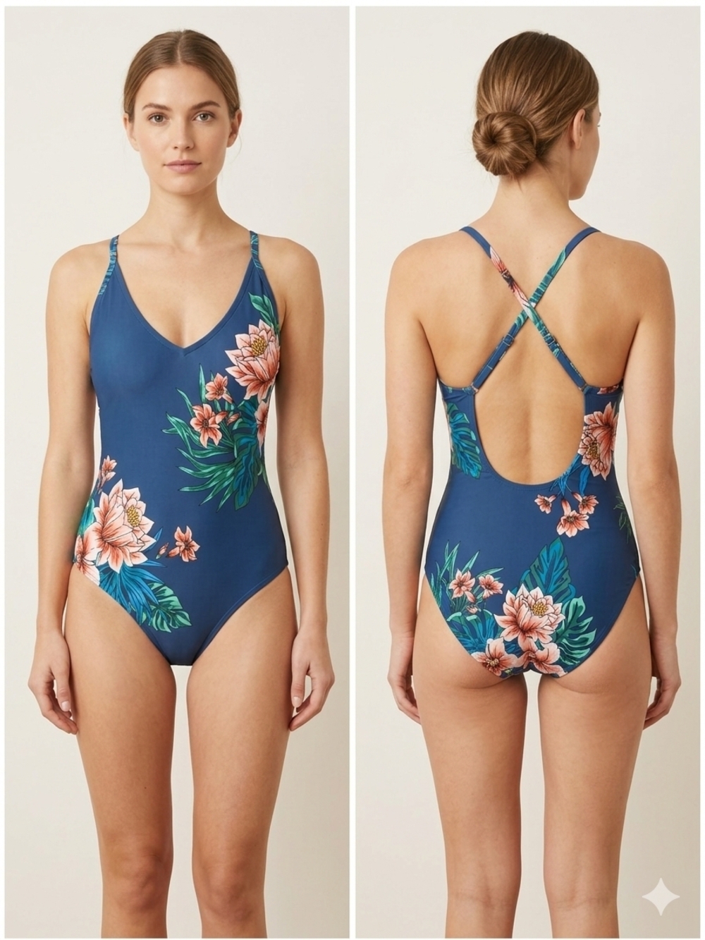 Kona Sol Tropical Floral High-Neck One Piece Swimsuit - Women's Size Large